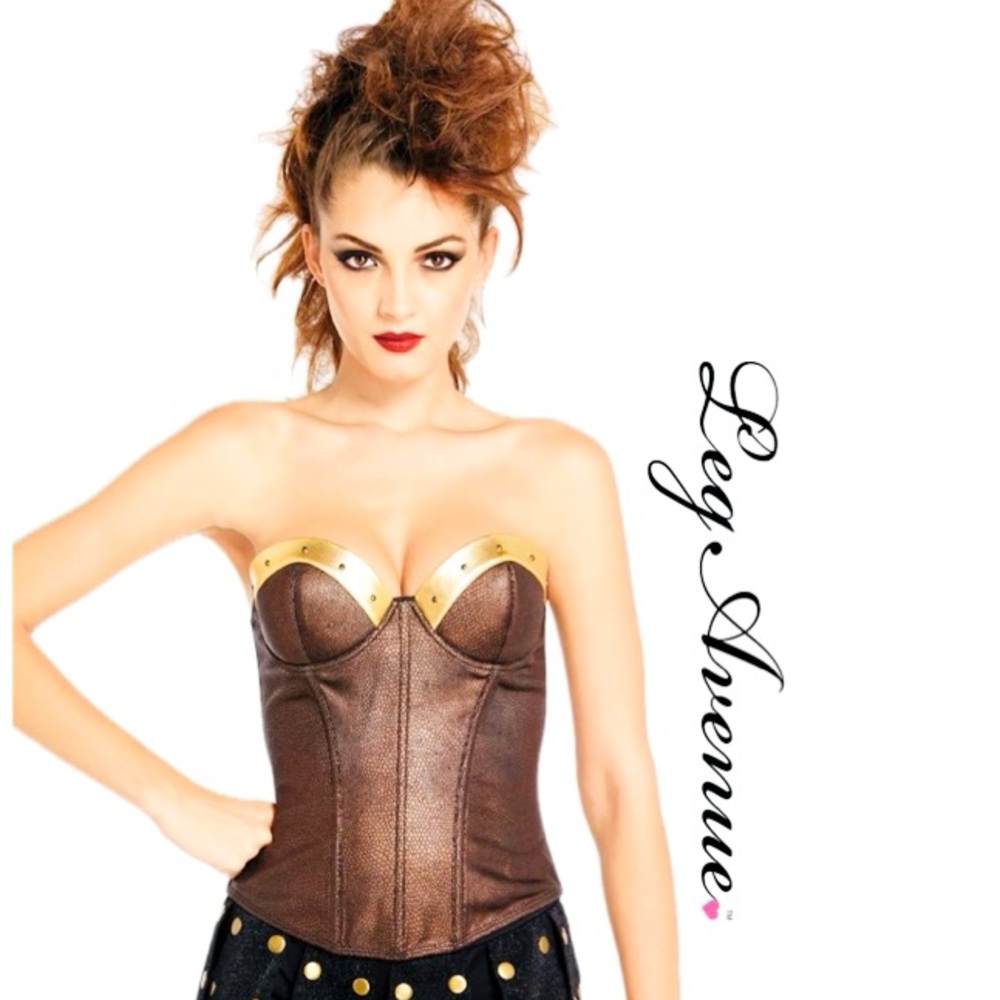 LEG AVENUE Warrior Armor Halloween Corset Bustier W/Stud Accents  Size L 12/14